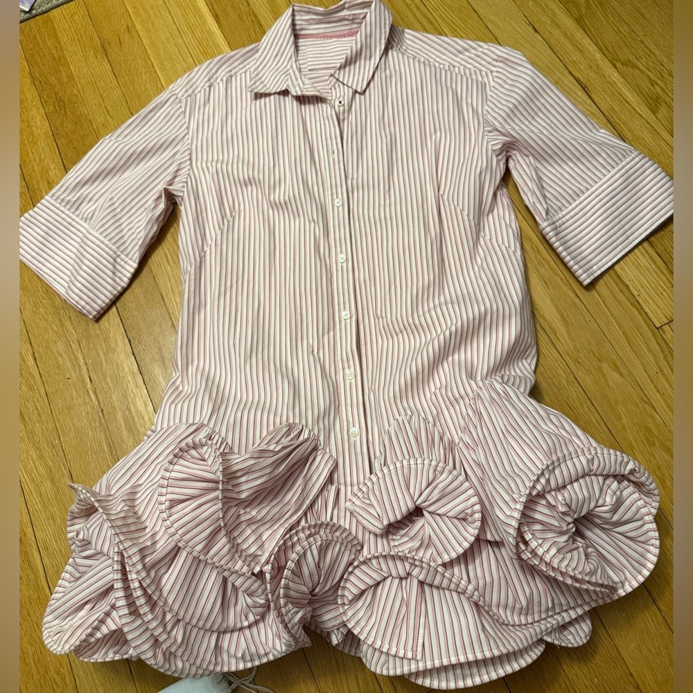 Anthropologie Striped Ruffle Hem Shirt Dress